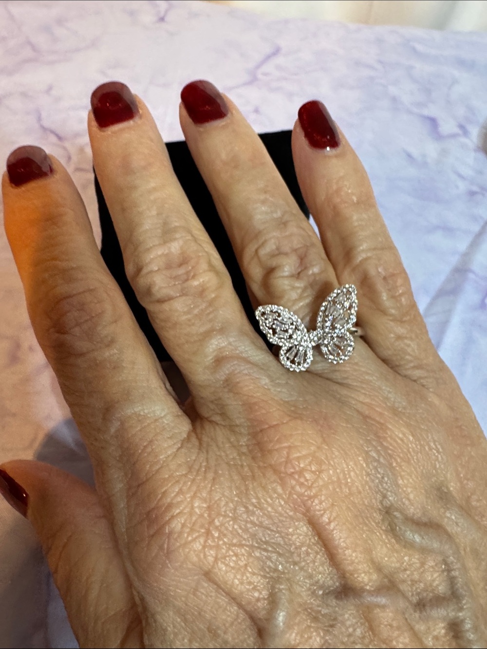 Sparkling Stainless Steel Butterfly Statement Ring - Picture 5 of 5